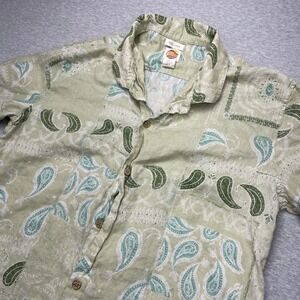 C&C California Linen Shirt Mens XL Short Sleeve Paisley Green